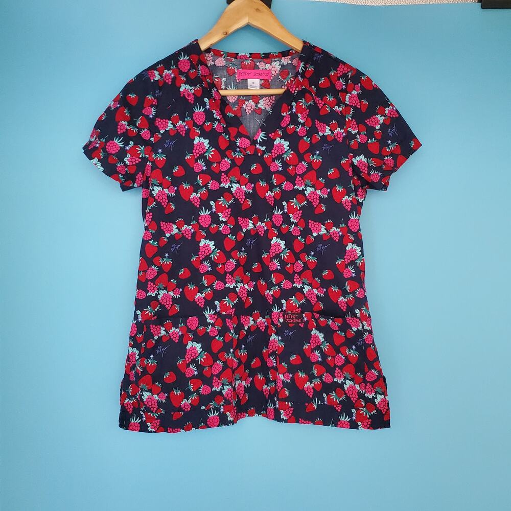 Betsey Johnson Scrub Top Size Small V-Neck Short Sleeve